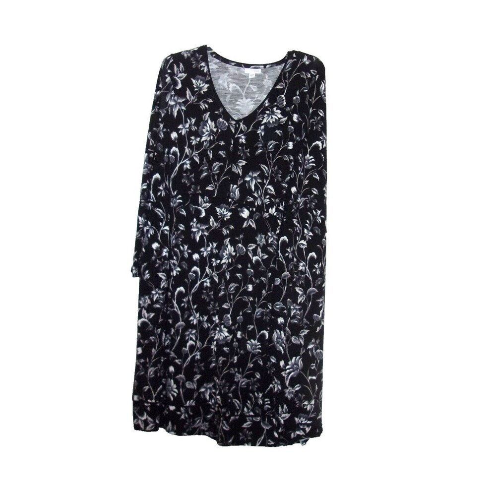 J. Jill Black Floral Stretch Jersey Knit Long Sleeve Midi Length Dress Size M
